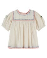 Blusa Crema Bordado En Rosa - Imagen 2